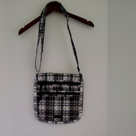 VERA BRADLEY TRIPLE ZIP HIPSTER- COZY PLAID NEUTRAL CROSSBODY (STYLE#27041-T10) - Picture 1 of 12